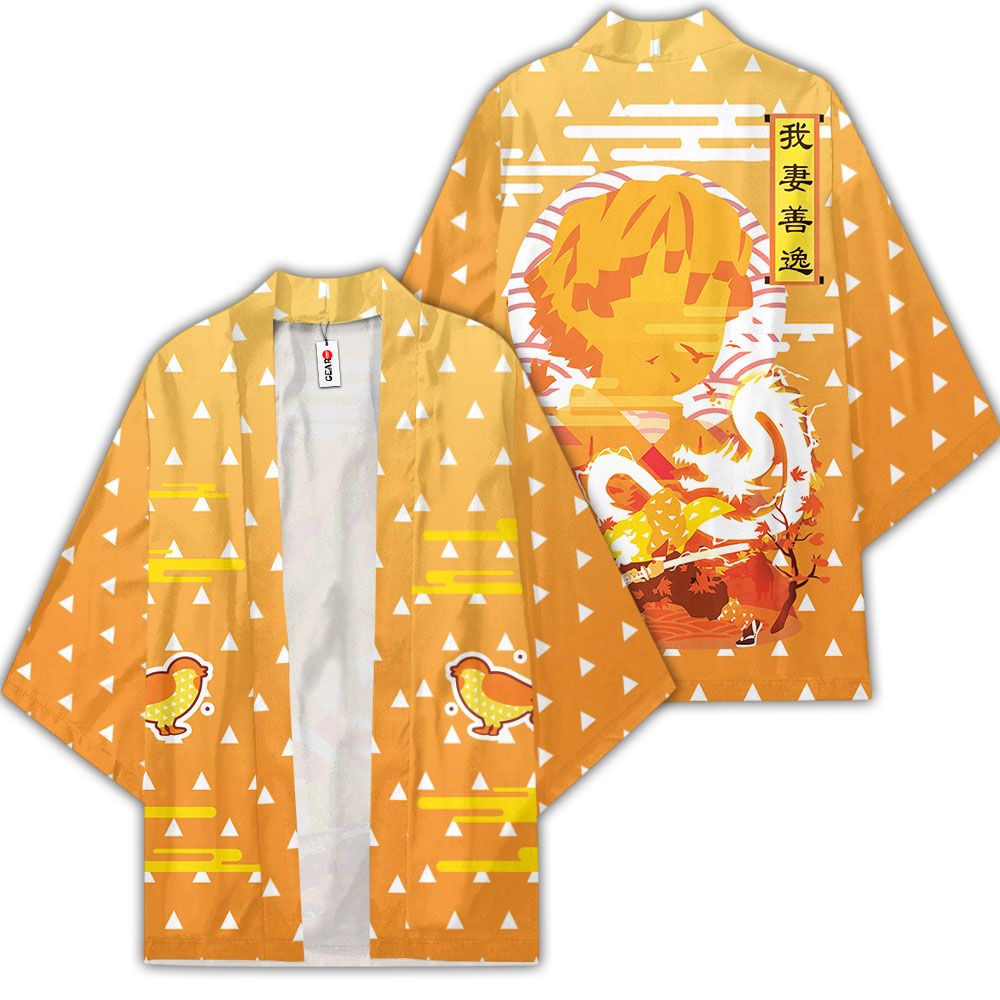 Zenitsu Kimono Anime Demon Slayer Otaku Merch Clothes GOT1308 Unisex / S Official Anime Kimono Merch